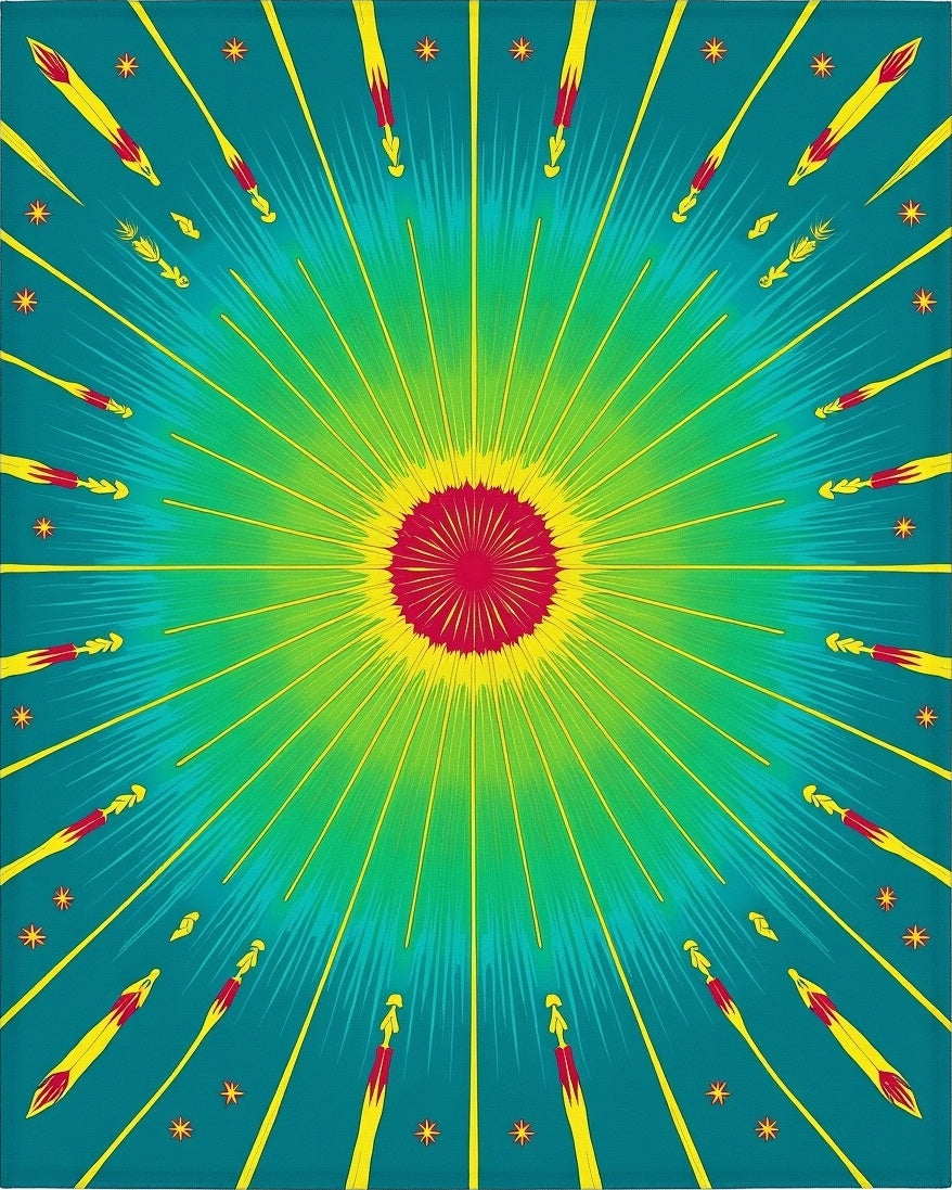 Radiant Sunburst Teal Yellow Red Rug