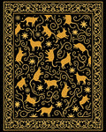 Golden Animals Black Swirling Vine Rug