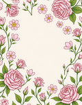 Whimsical Pink Floral Garden Frame Rug