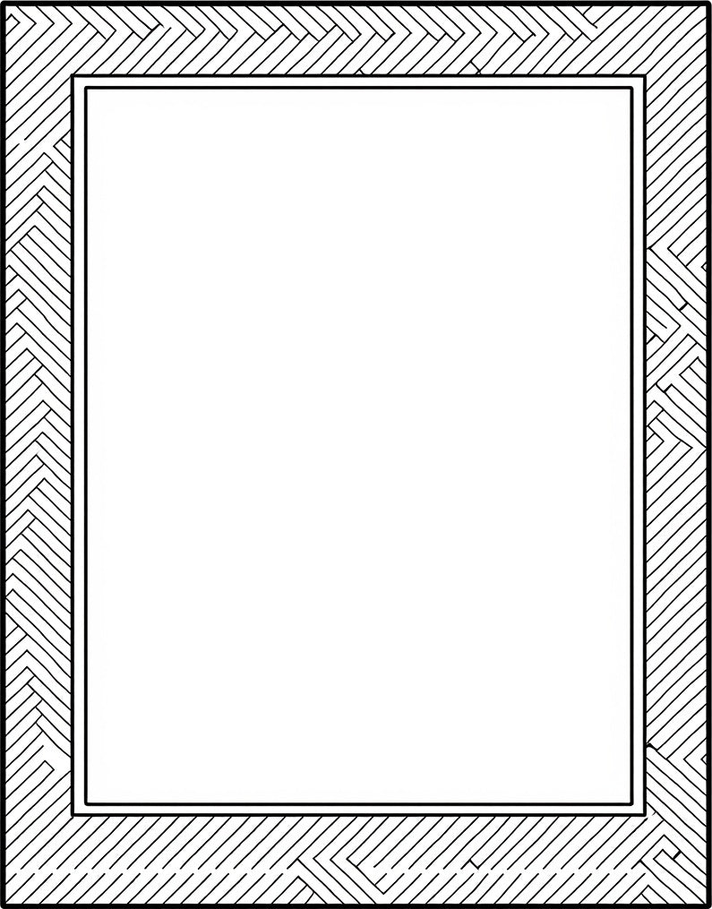 Geometric Black White Herringbone Border Rug