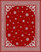 Crimson Snowfall Ornate Border Rug