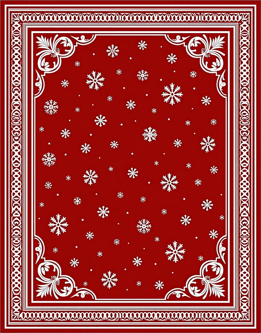 Crimson Snowfall Ornate Border Rug