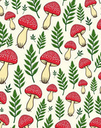 Red Mushroom Fern Forest Pattern Rug