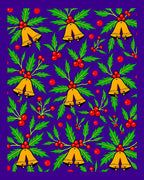 Golden Cherub Bells Holly Berries Rug