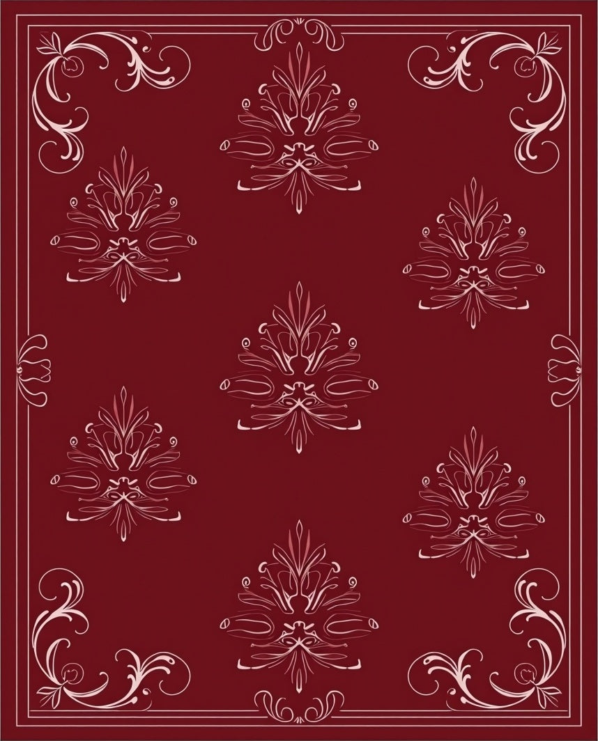 Maroon Cream Floral Crest Ornament Rug