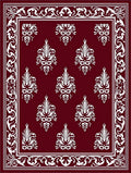 Crimson white ornate floral damask Rug