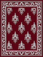 Crimson white ornate floral damask Rug