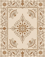 Antique Beige Floral Scroll Medallion Rug