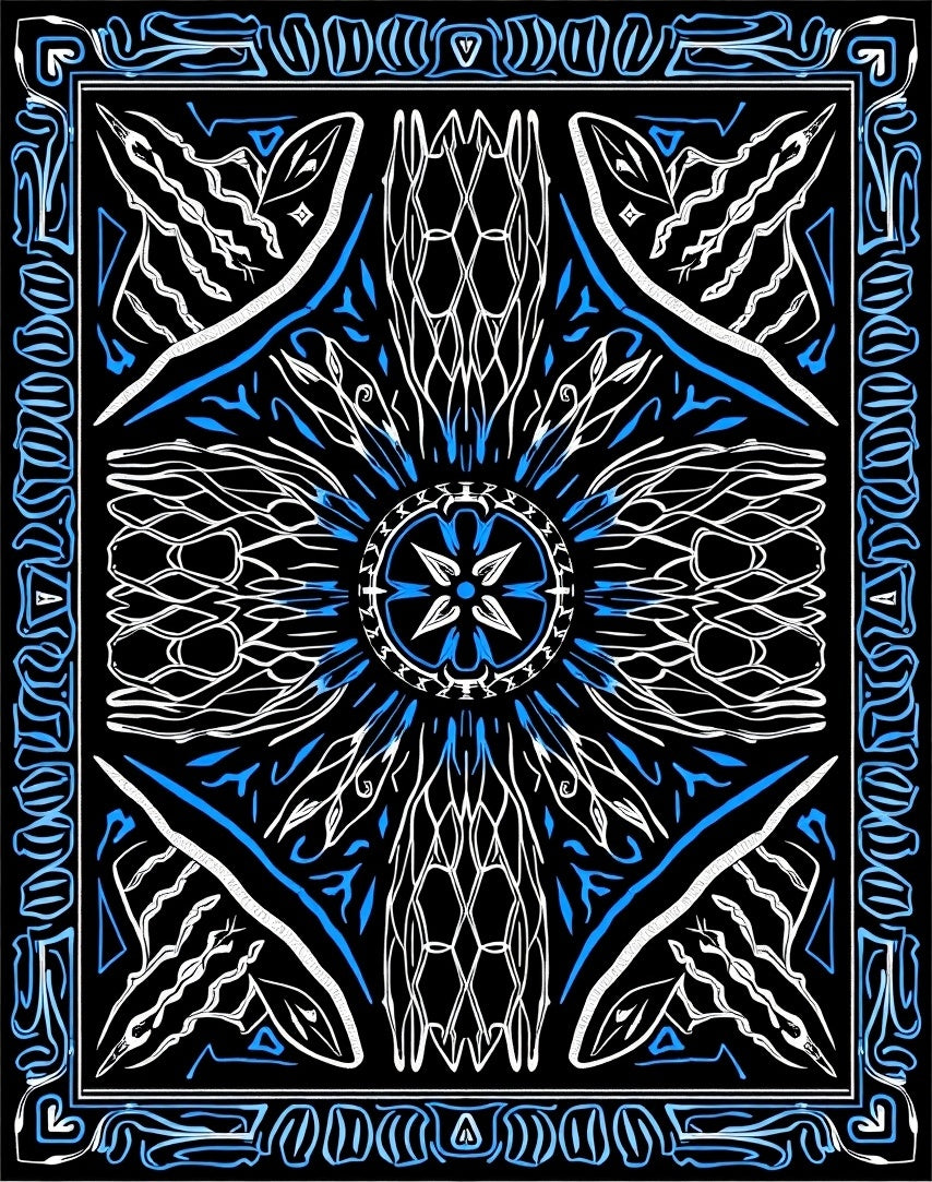 Bold Blue Abstract Sunburst Mandala Rug