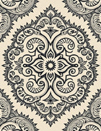 Cream Black Floral Medallion Rug