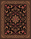 Ornate Coral Floral Black Jewel Rug