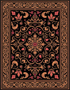 Ornate Coral Floral Black Jewel Rug
