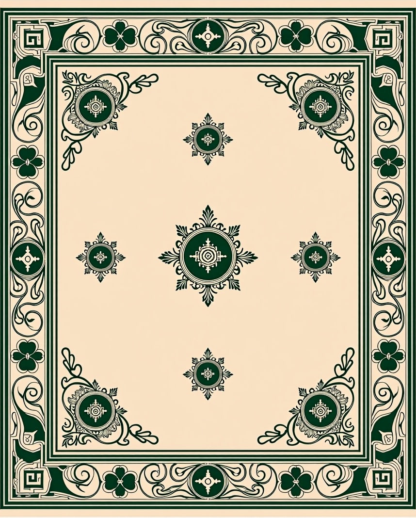 Deep Emerald Green Floral Medallion Rug