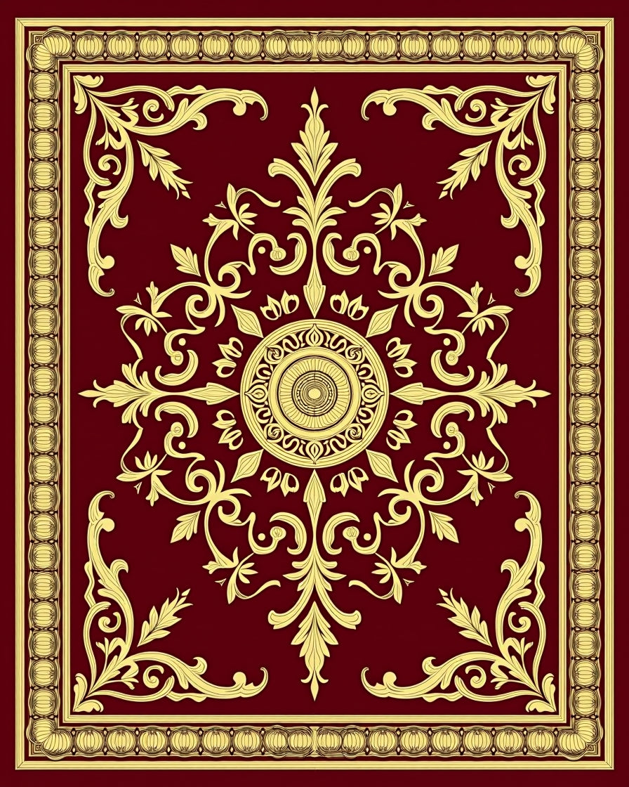 Ornate Burgundy Gold Floral Medallion Rug