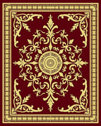 Ornate Burgundy Gold Floral Medallion Rug