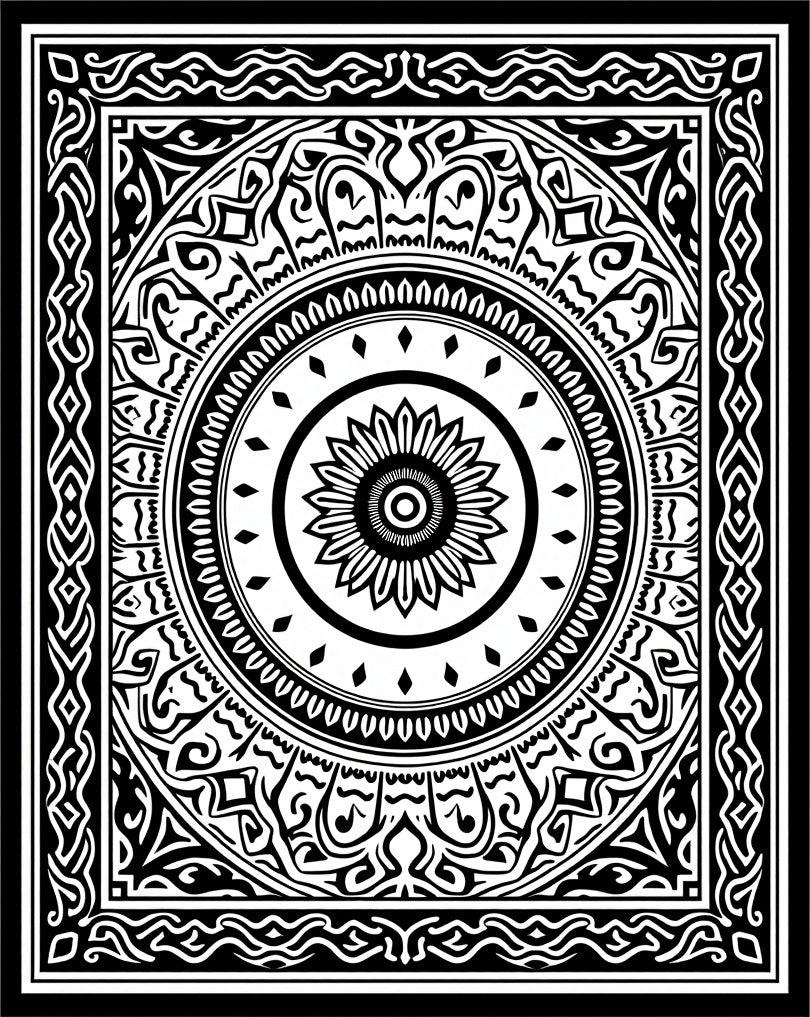 Black White Intricate Floral Mandala Rug