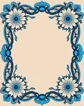 Ornate Blue Floral Border With Centerpiece Rug