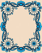 Ornate Blue Floral Border With Centerpiece Rug