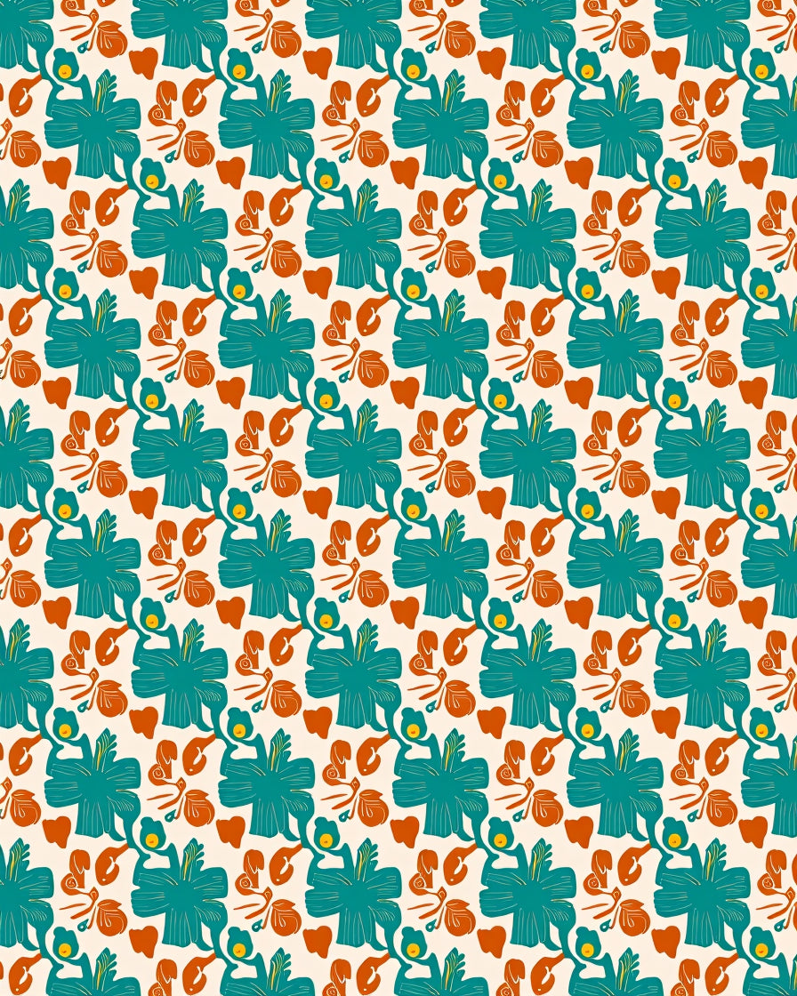 Teal Coral Organic Floral Arrangement Rug