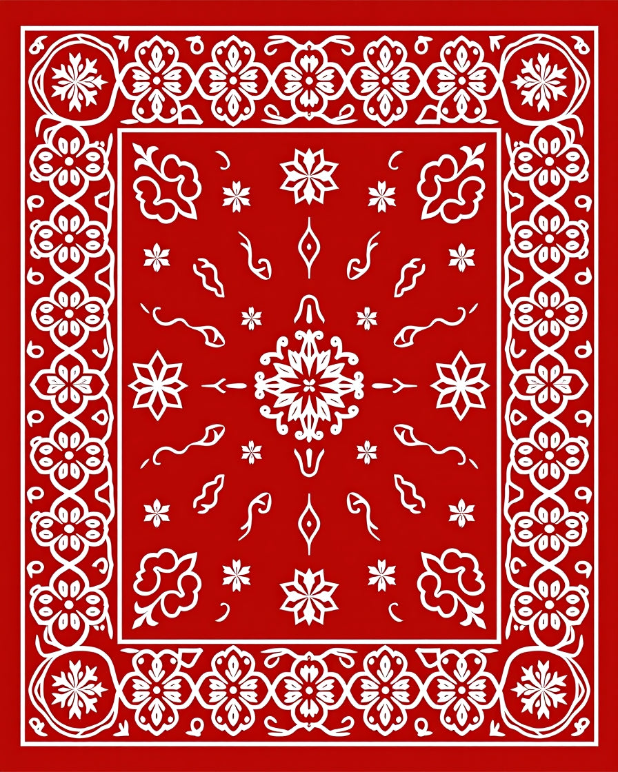 Red White Symmetrical Floral Garden Rug