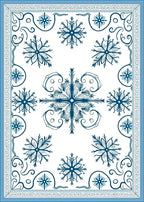 Navy Blue Snowflake Scroll Border Rug