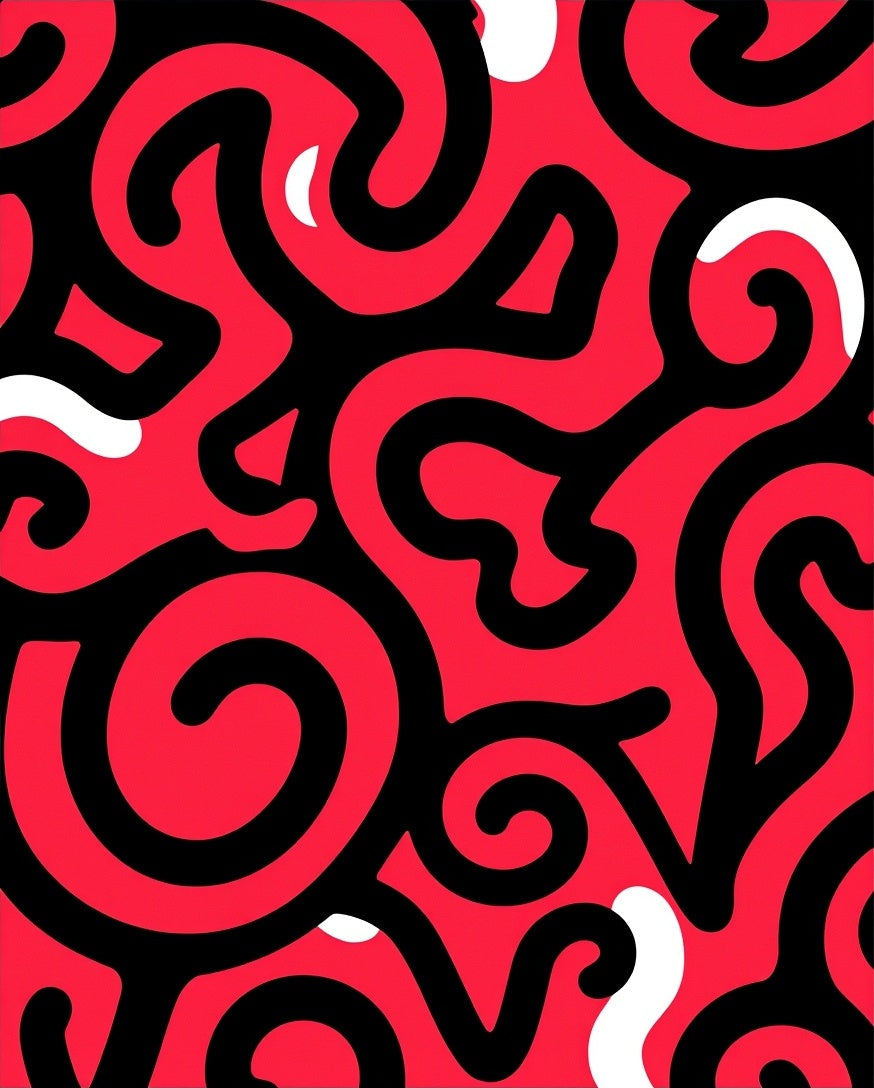 Vibrant Crimson Swirl Organic Flow Rug