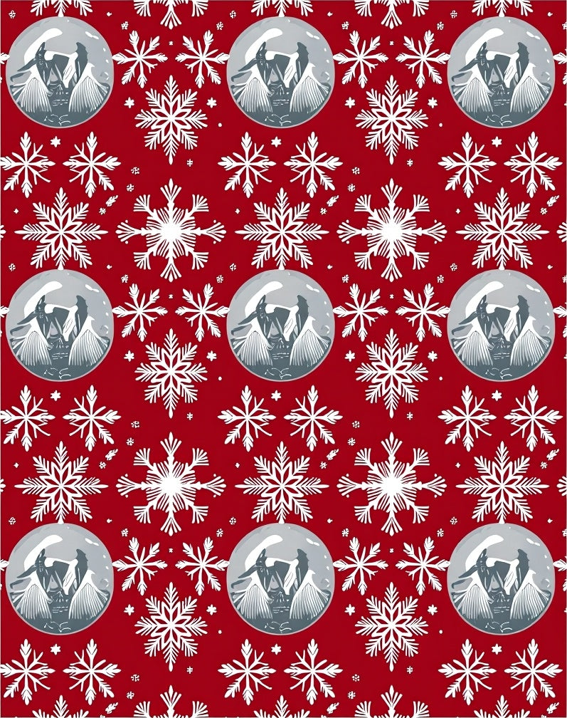 Red Snow Globe Snowflake Winter Scene Rug