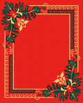 Bold Red Green Floral Border Rug