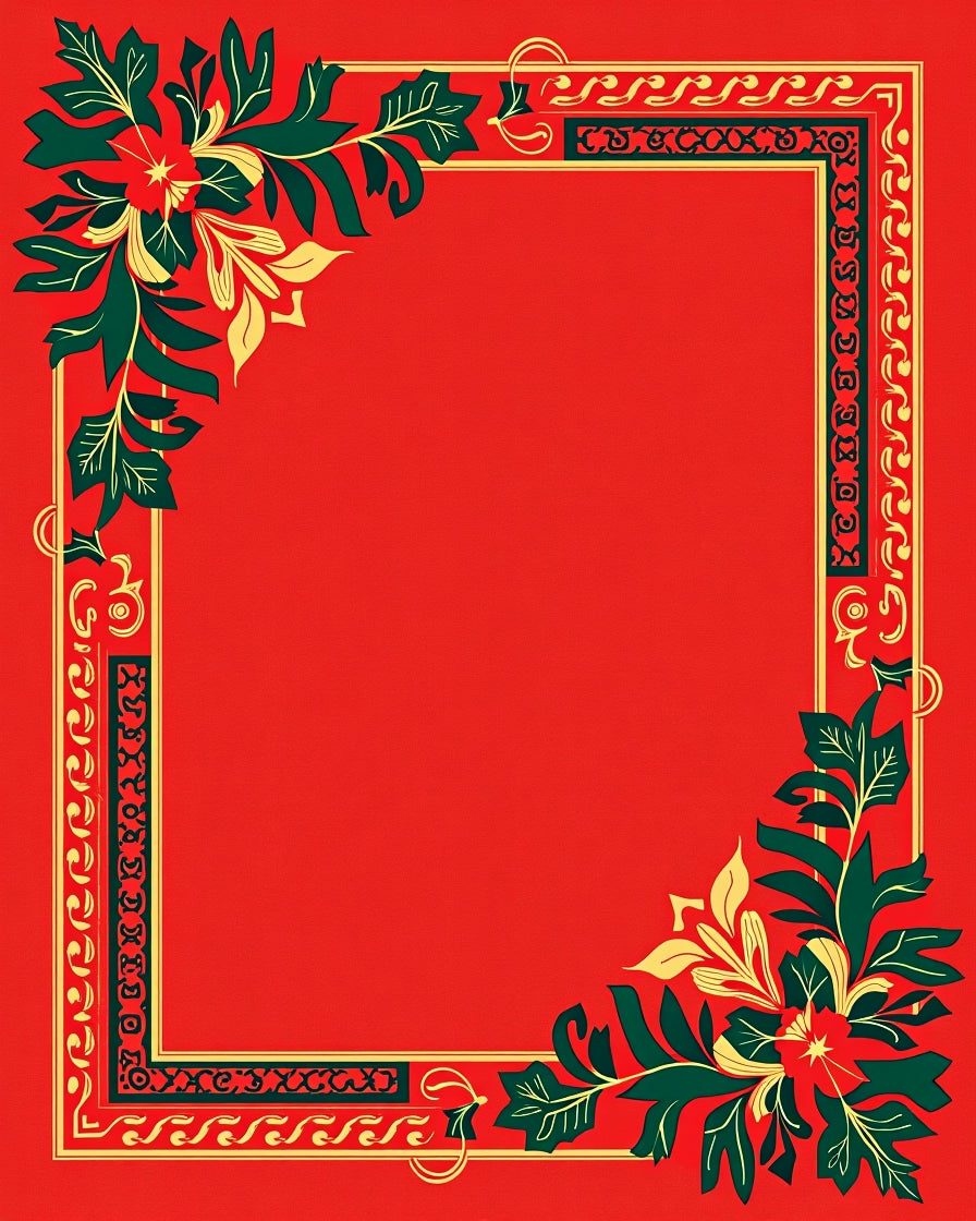Bold Red Green Floral Border Rug