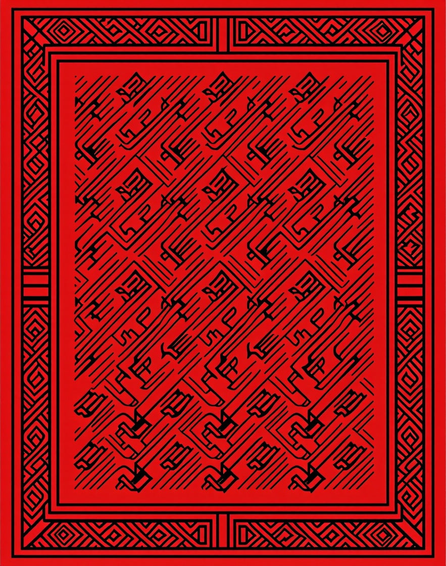 Bold Red Geometric Maze Border Rug