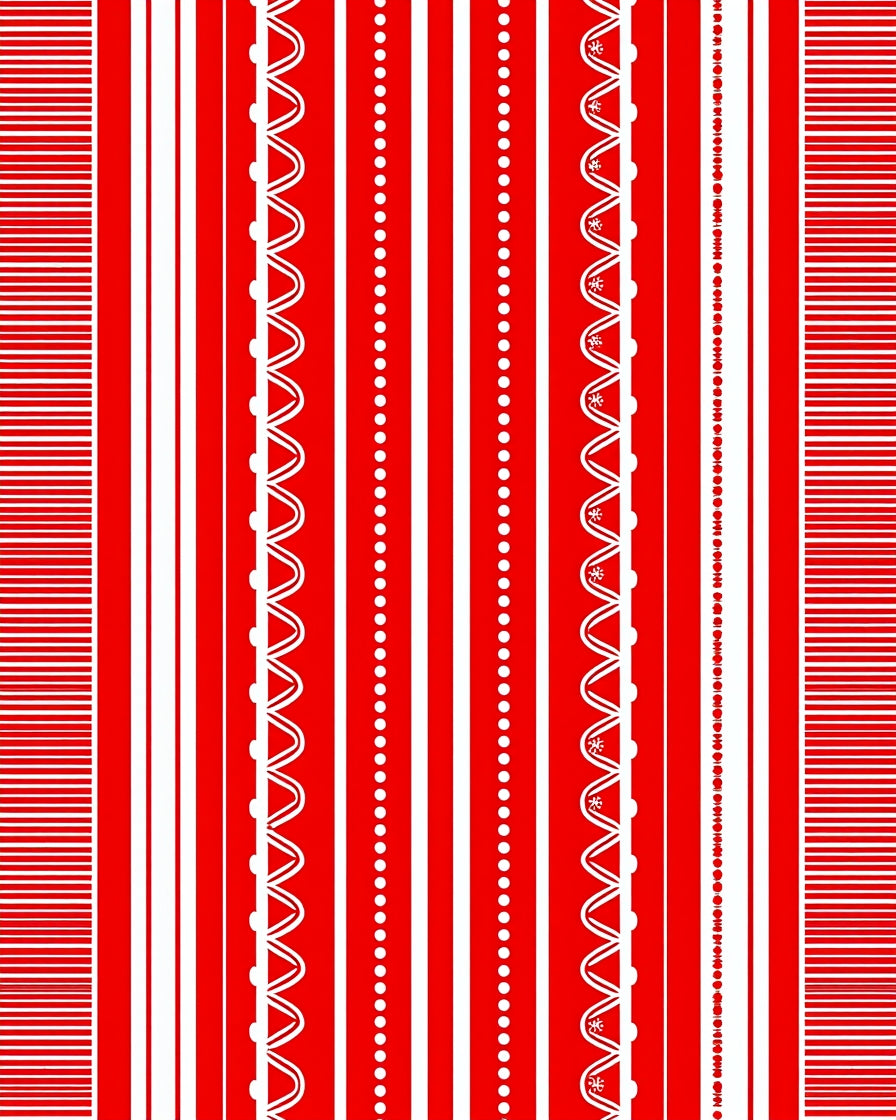 Red White Vertical Stripe Medallion Rug