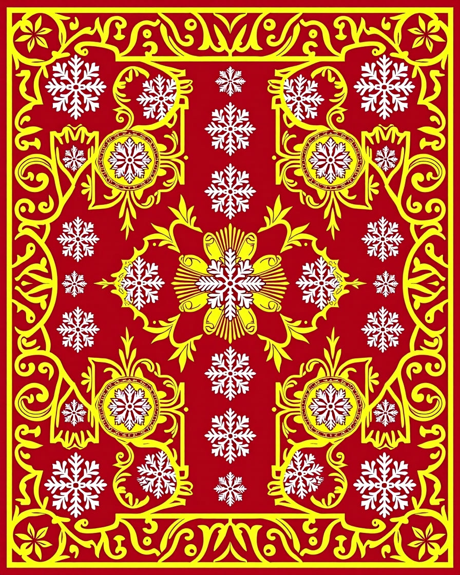 Crimson Yellow Snowflake Medallion Rug