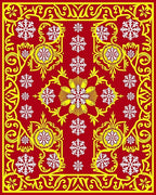 Crimson Yellow Snowflake Medallion Rug