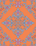 Vibrant Orange Blue Pink Floral Scrolls Rug