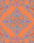 Vibrant Orange Blue Pink Floral Scrolls Rug