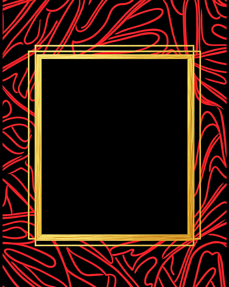Bold Crimson Swirls Gold Frame Rug