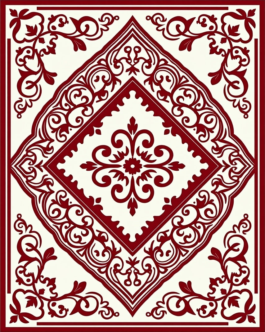 Deep Red Vine Medallion Layout Rug