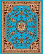 Vibrant Blue Golden Floral Medallion Rug