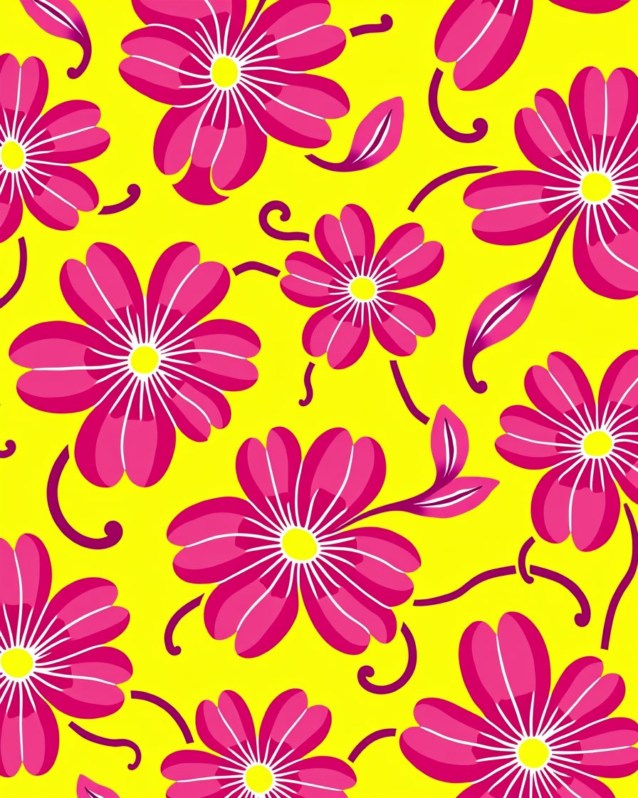 Vibrant Fuchsia Blossom Yellow Ground Rug