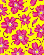 Vibrant Fuchsia Blossom Yellow Ground Rug