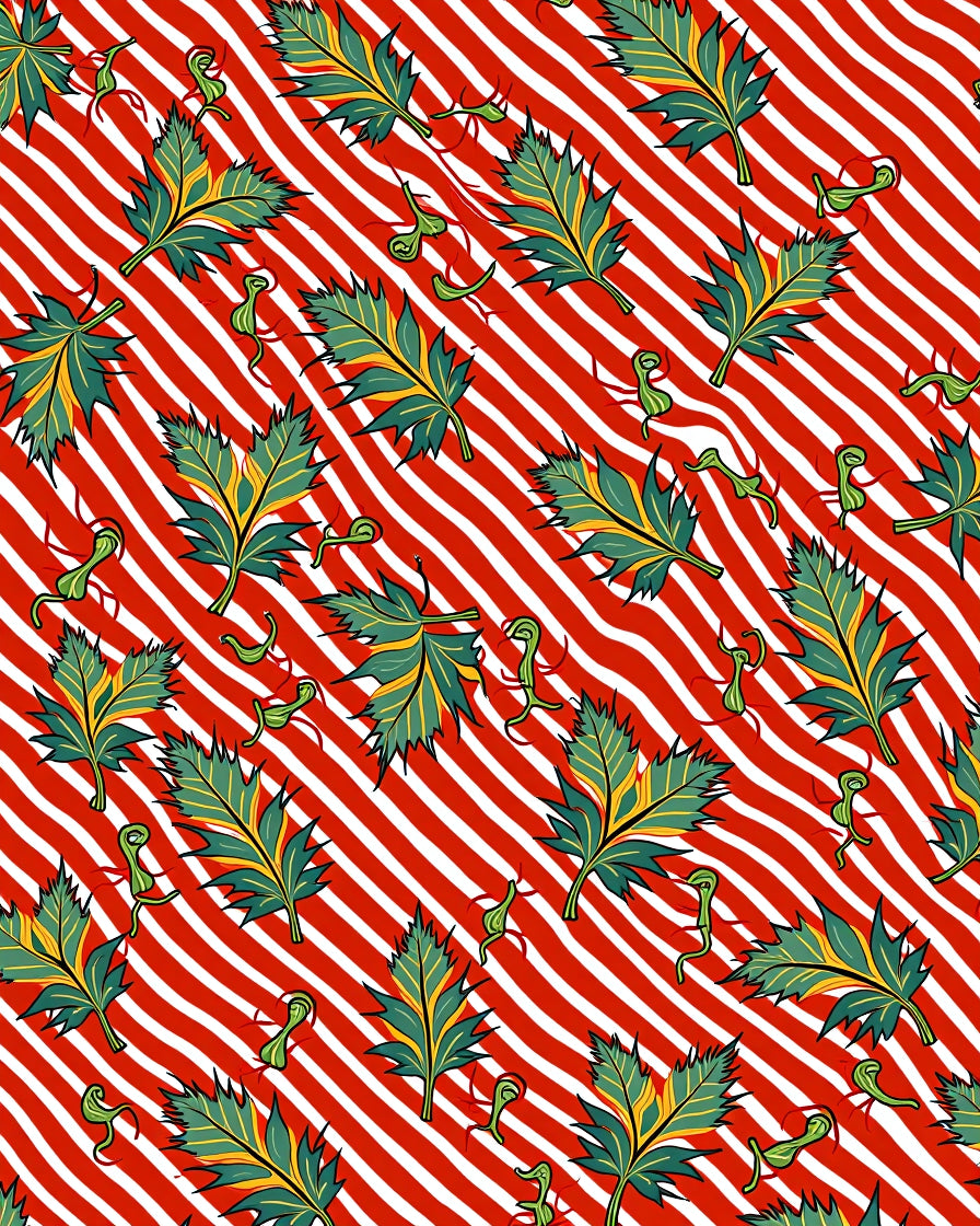 Bold Green Leaf Red Stripe Rug