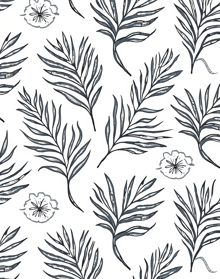 Dark Slate Palm Frond Floral Rug