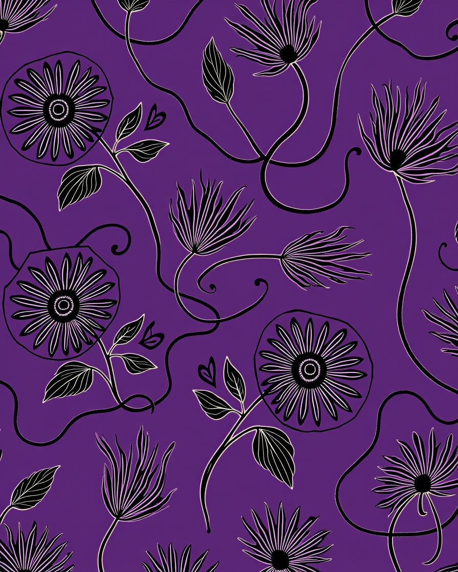 Purple Floral Vine Outline Rug