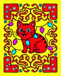 Red Whimsical Cat Holiday Lights Rug