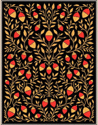 Art Nouveau Black Red Golden Acorn Swirl Rug