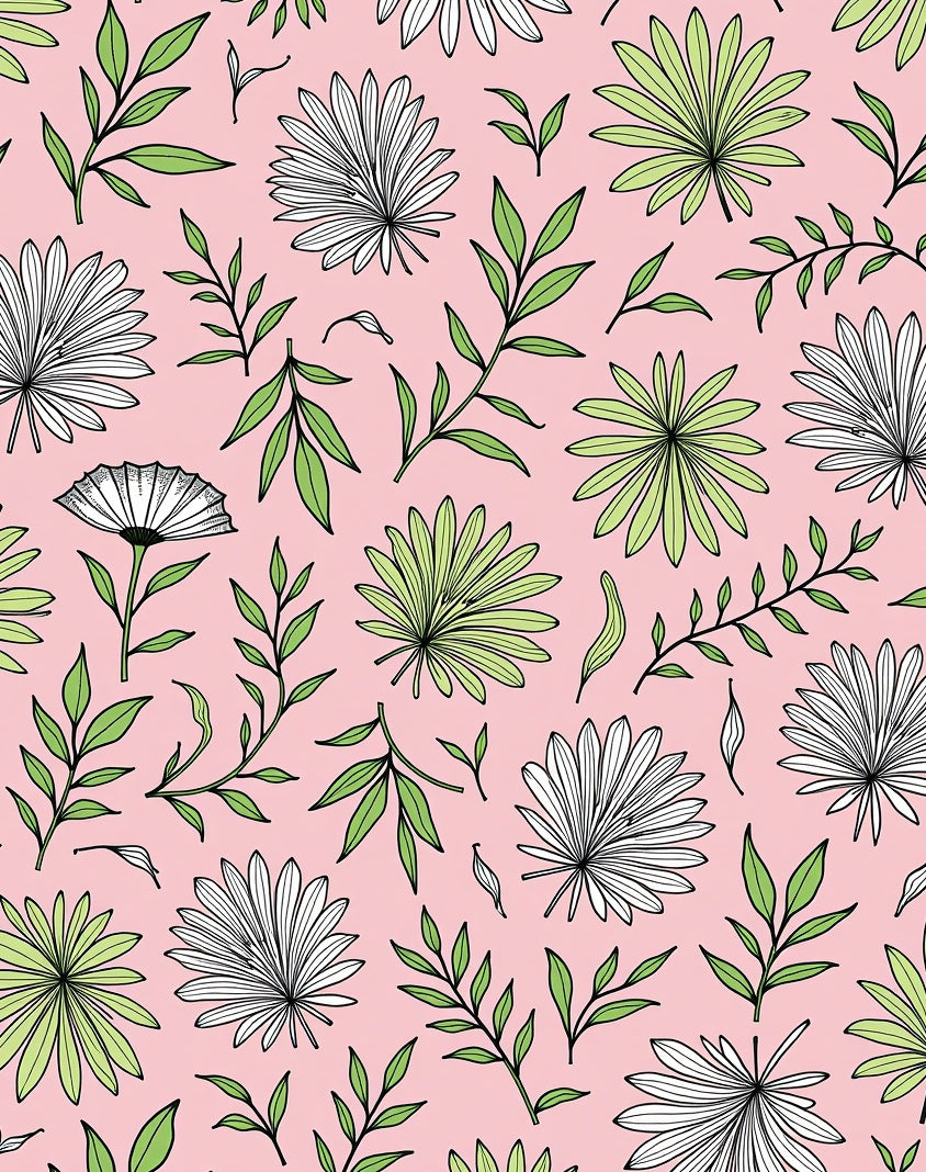 Pink Leafy Green Tropical Foliage Rug