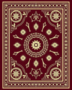 Crimson Yellow Ornate Medallion Border Rug