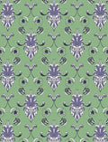 Ornate Lilac Crests on Sage Background Rug