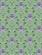 Ornate Lilac Crests on Sage Background Rug