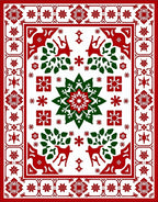 Rustic Red Green Reindeer Star Motif Rug